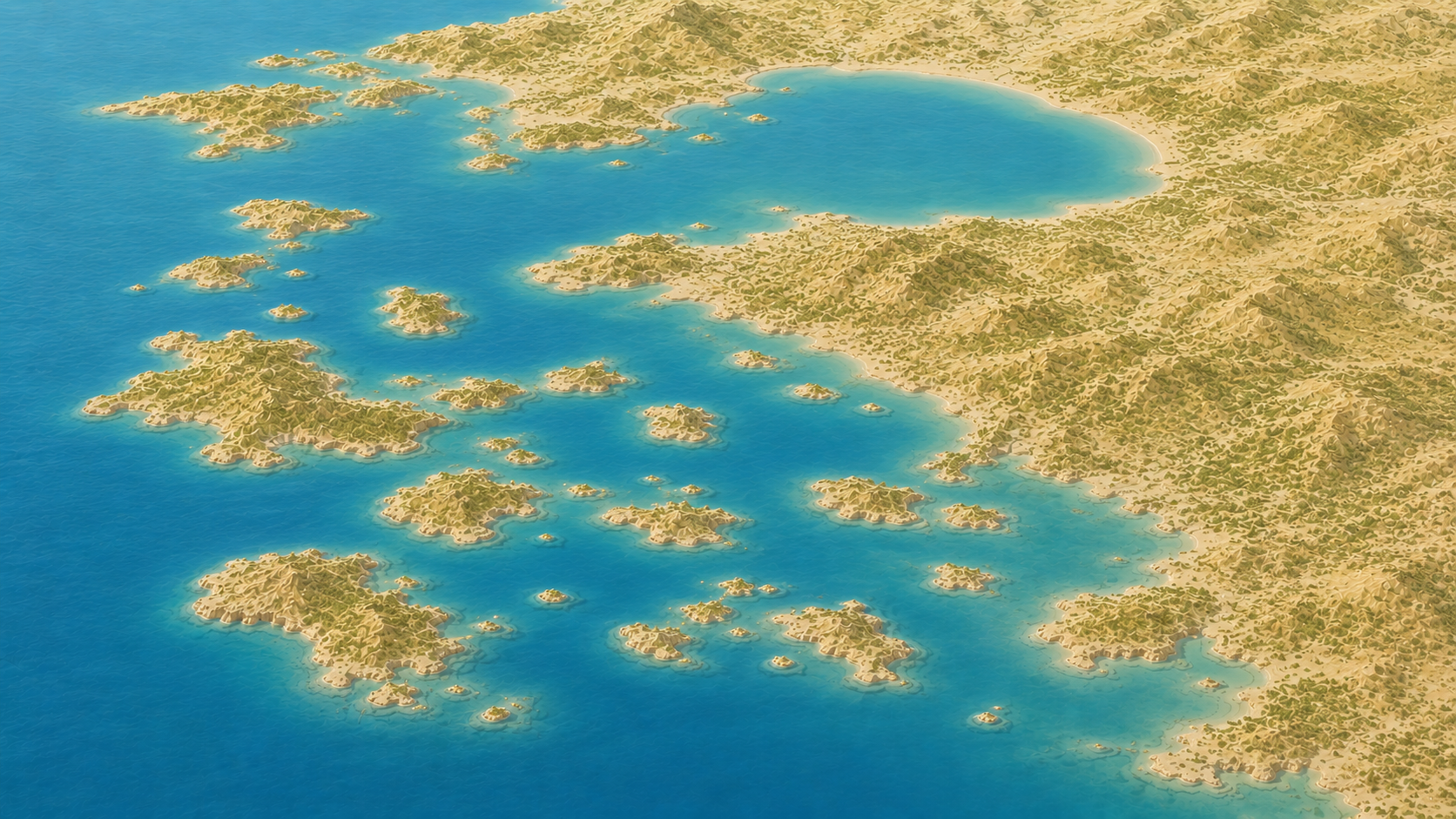Aerial relief map of Balıkesir coast and Ayvalık archipelago, Turkey