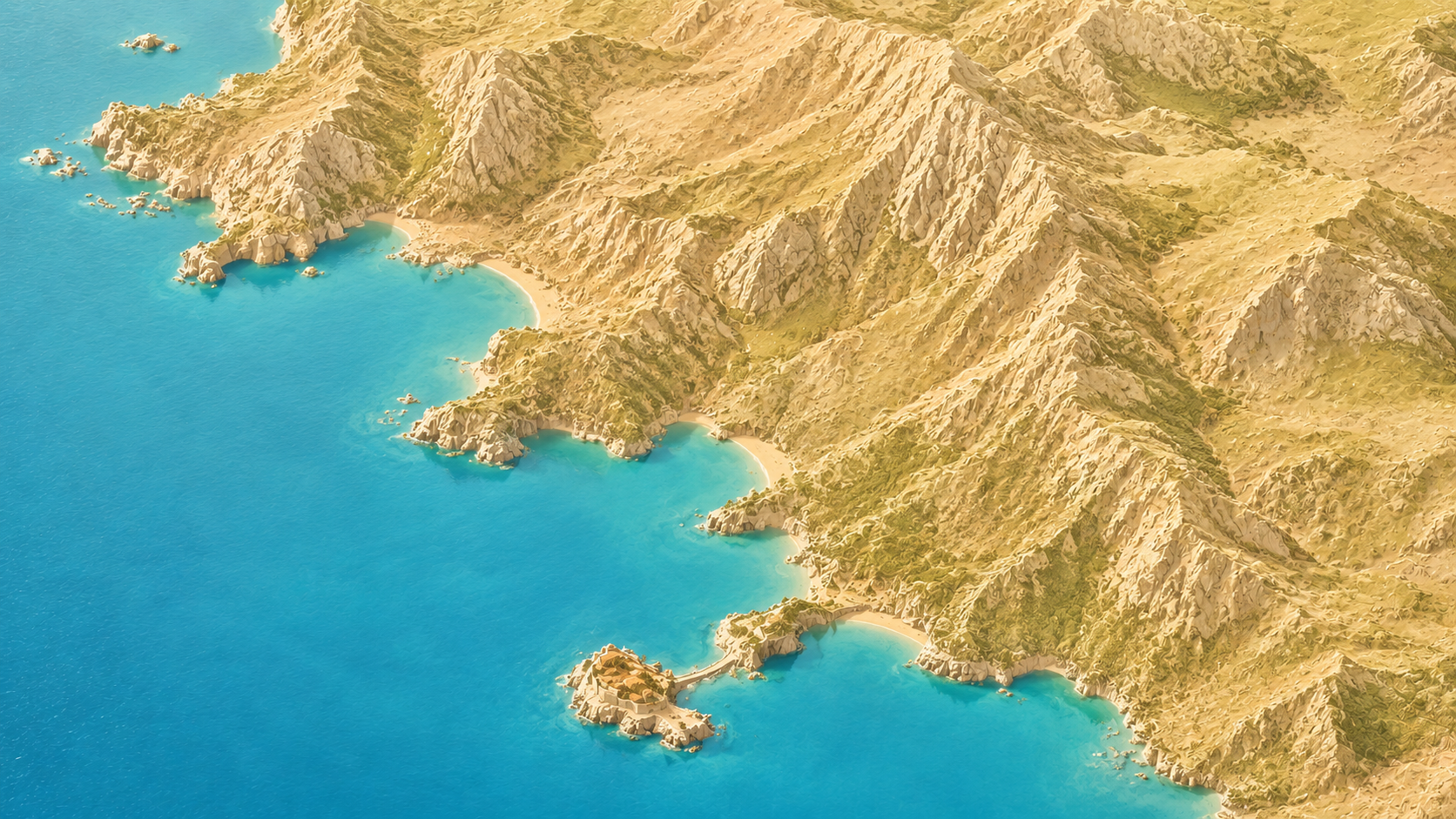Aerial relief map of Budva County coastline, Montenegro