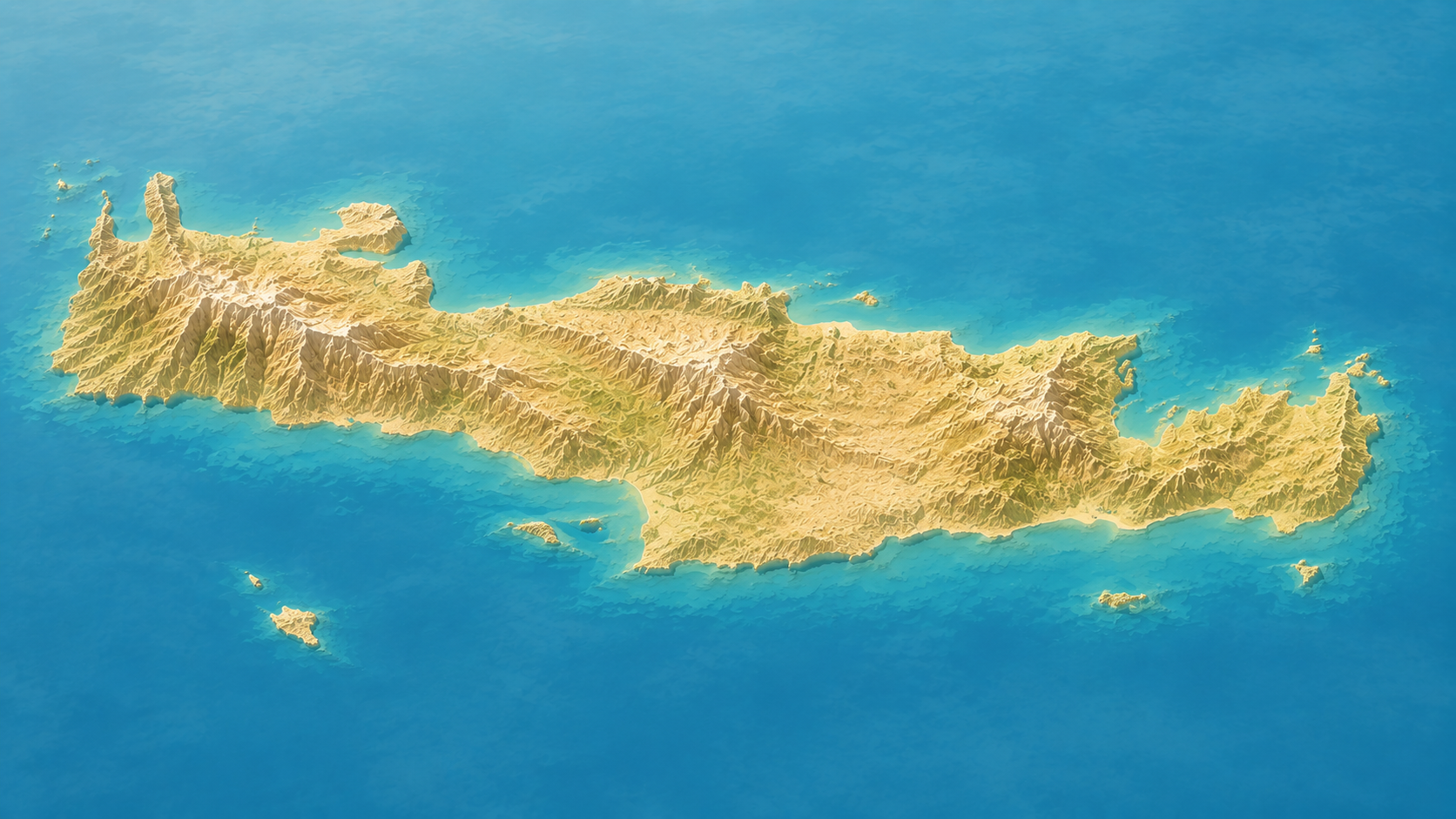 Aerial relief map of Crete island, Greece
