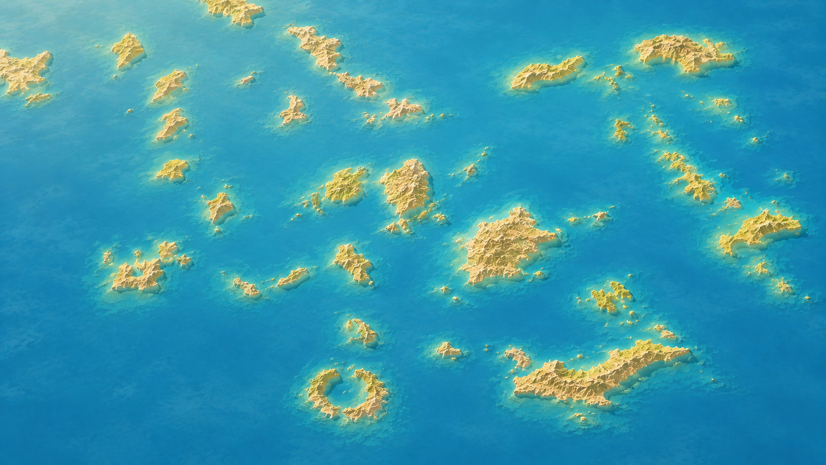 Aerial relief map of Cyclades islands, Greece