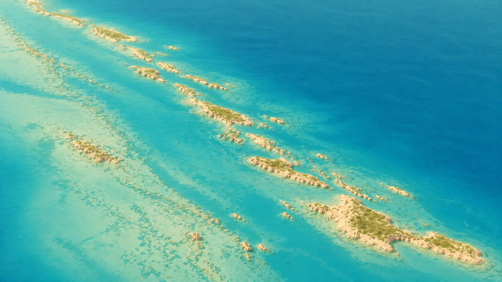 Aerial relief map of Exuma Islands, Bahamas