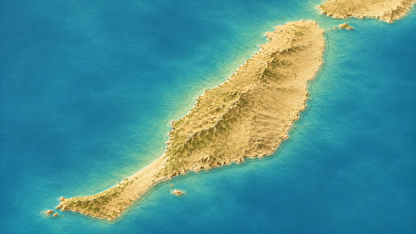 Aerial relief map of Fuerteventura island, Canary Islands, Spain