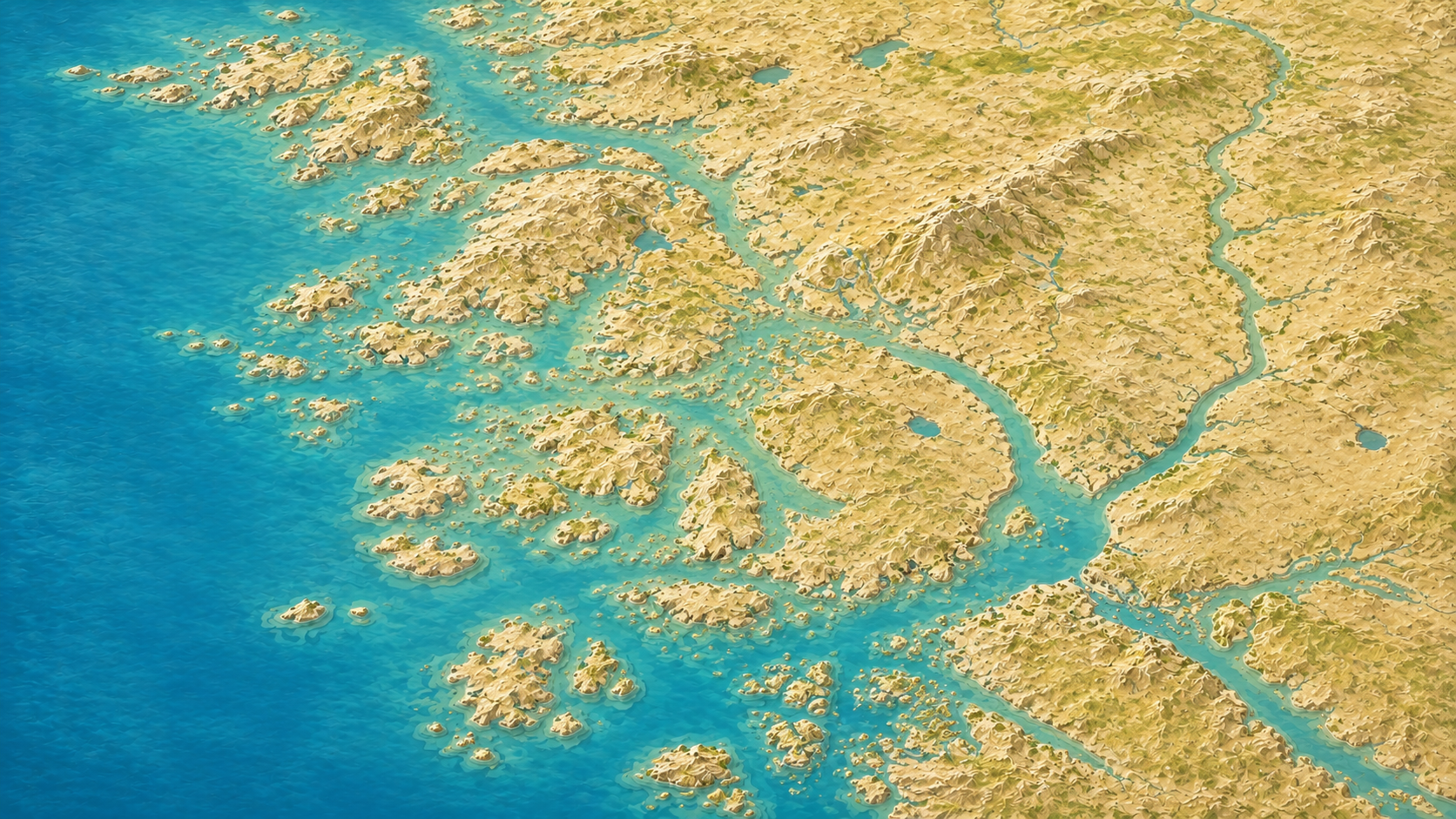 Aerial relief map of Gothenburg and Bohuslan archipelago, Sweden