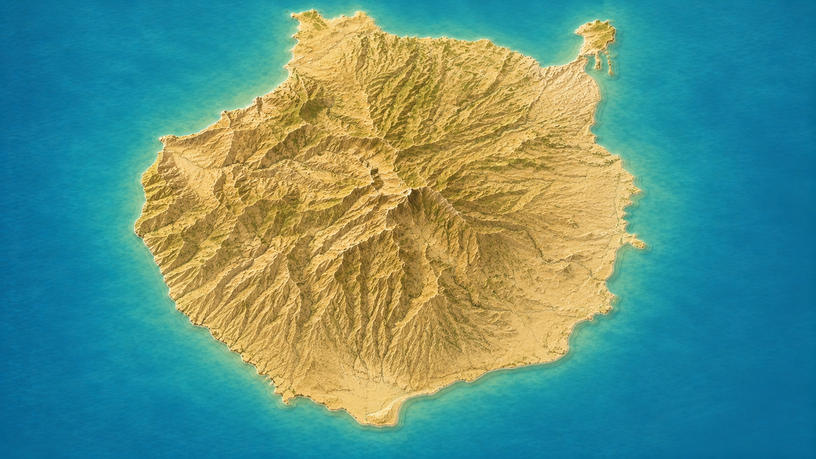 Aerial relief map of Gran Canaria island, Canary Islands, Spain