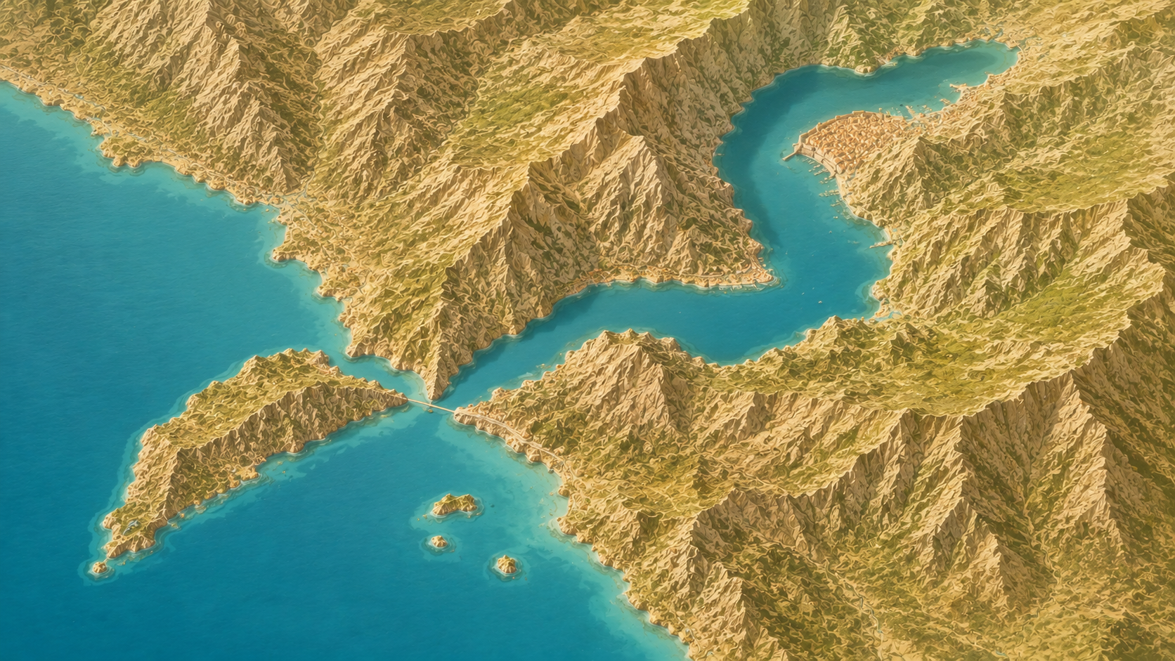 Aerial relief map of Bay of Kotor, Montenegro