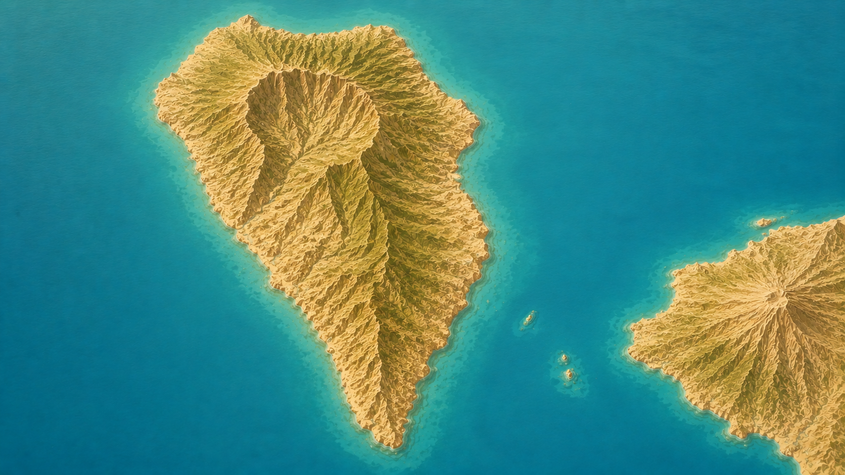 Aerial relief map of La Palma island, Canary Islands, Spain