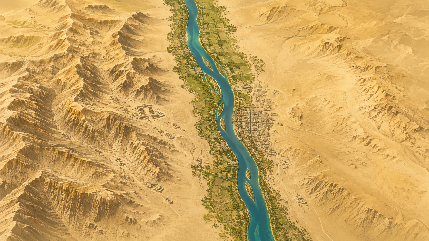 Aerial relief map of Luxor Governorate and Nile River, Egypt
