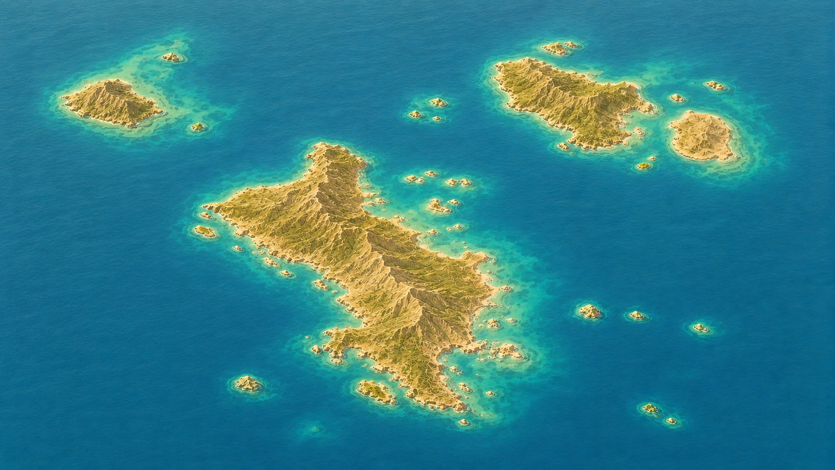 Aerial relief map of Mahe island and inner Seychelles archipelago