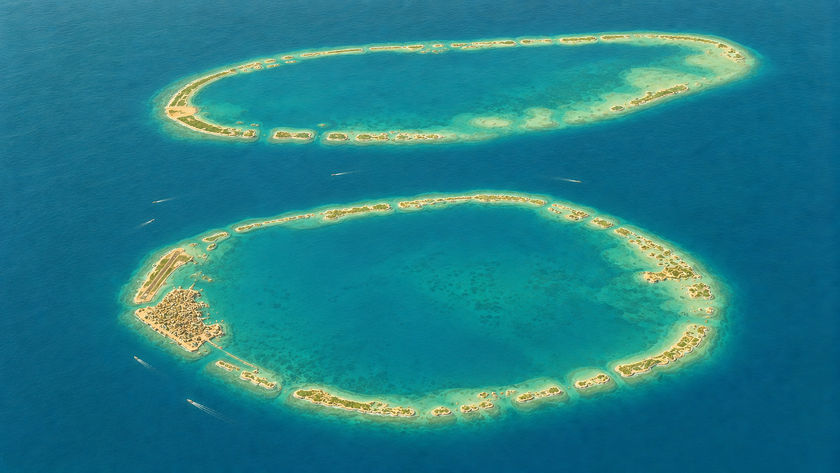 Aerial relief map of Male Atoll and Maldives archipelago