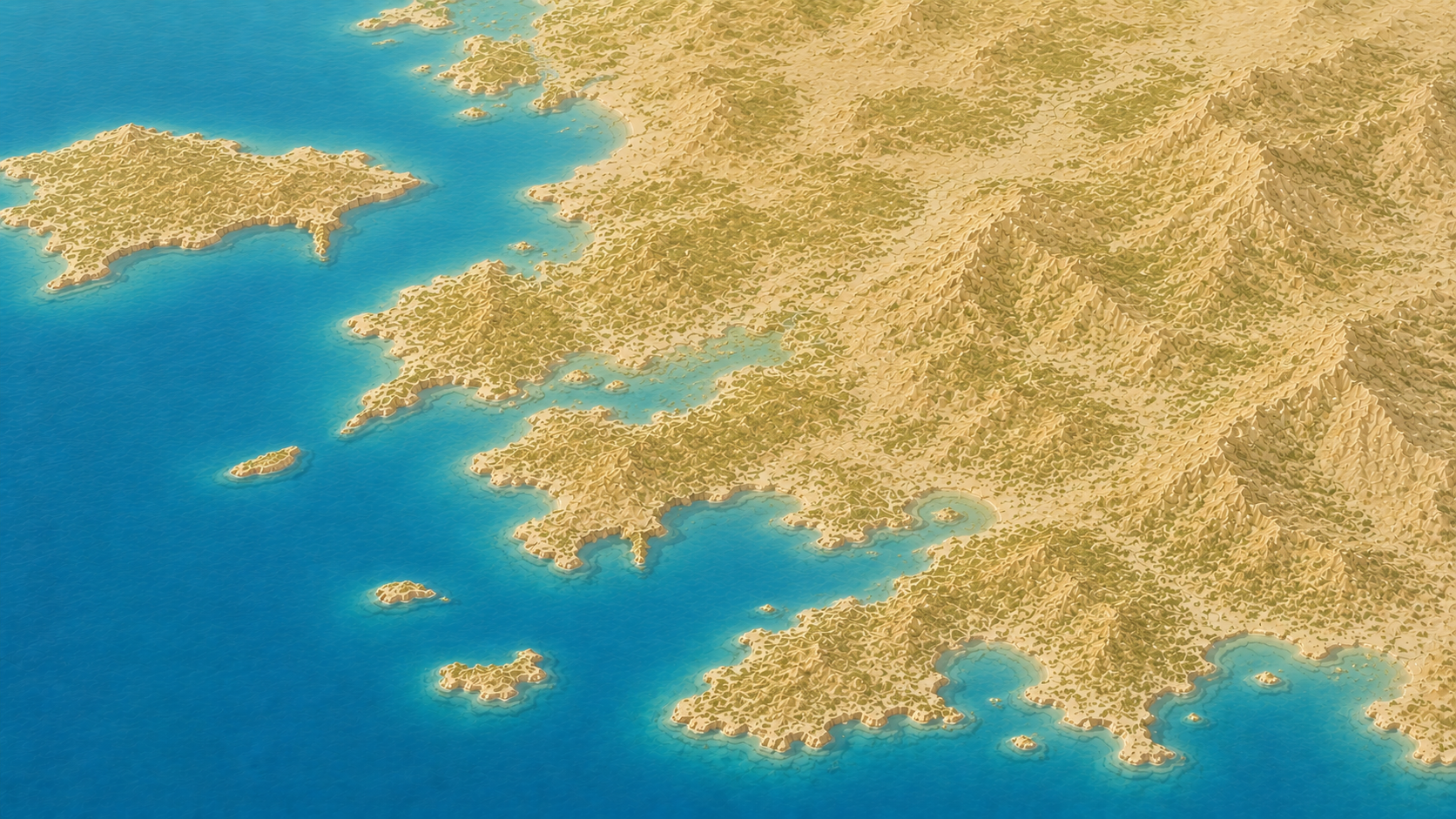 Aerial relief map of Aydın Province coast, Turkey