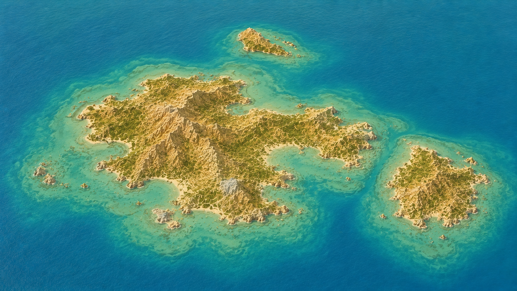 Aerial relief map of Praslin island, Seychelles, Indian Ocean