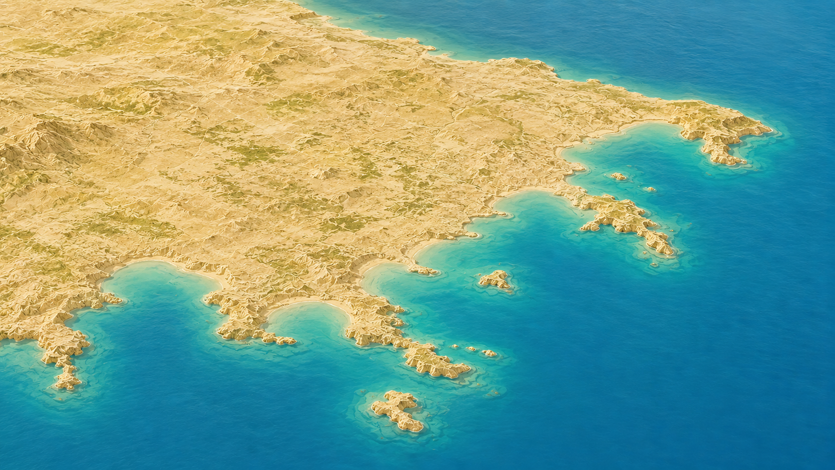 Aerial relief map of Ayia Napa and Protaras, Cyprus
