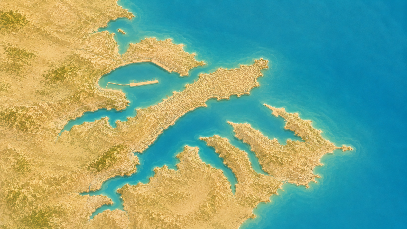 Aerial relief map of Valletta Grand Harbour, Malta