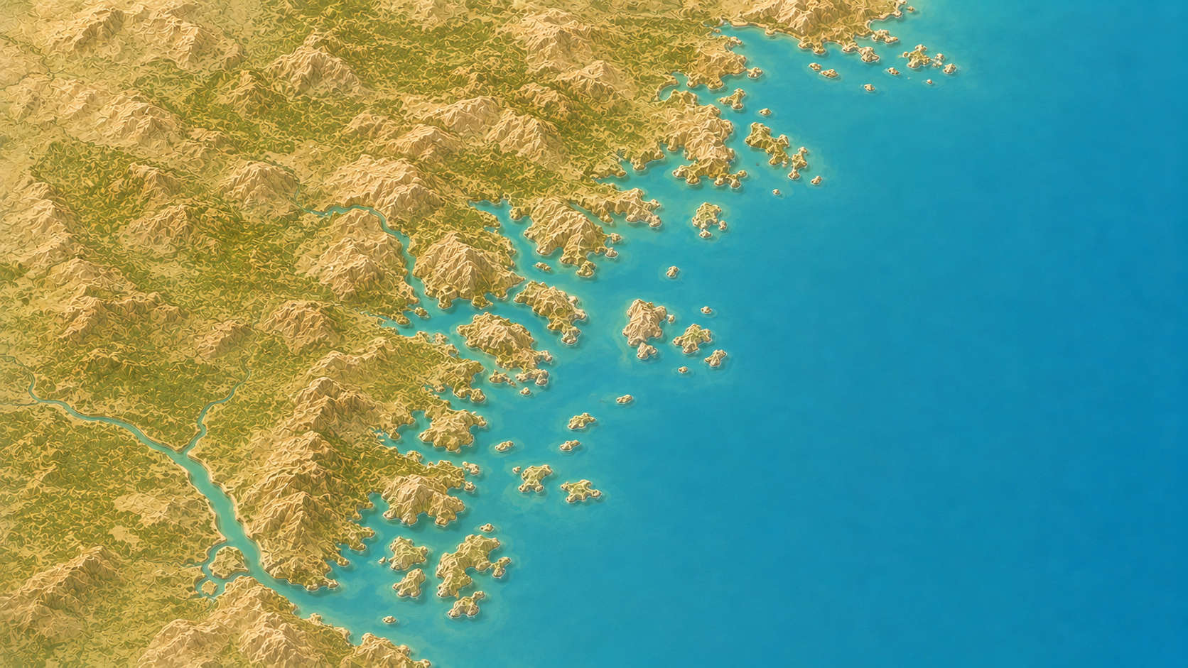 Aerial relief map of Vasternorrland County and High Coast, Gulf of Bothnia, Sweden
