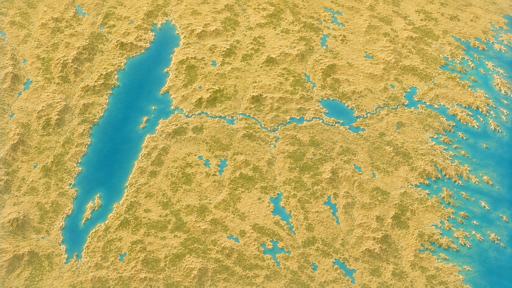 Aerial relief map of Ostergotland and Gota Canal, Sweden