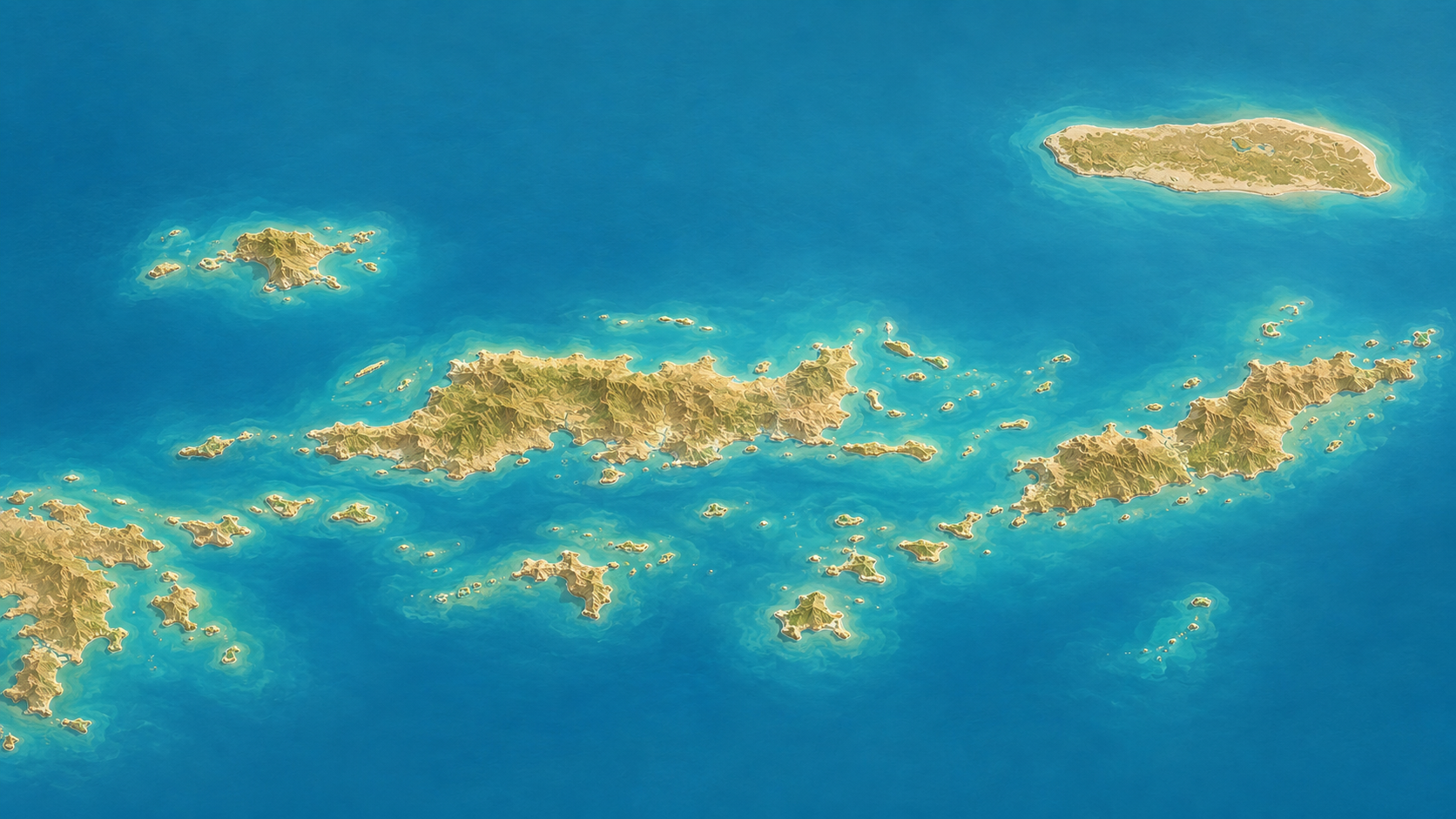 Aerial relief map of British Virgin Islands and Sir Francis Drake Channel, Caribbean