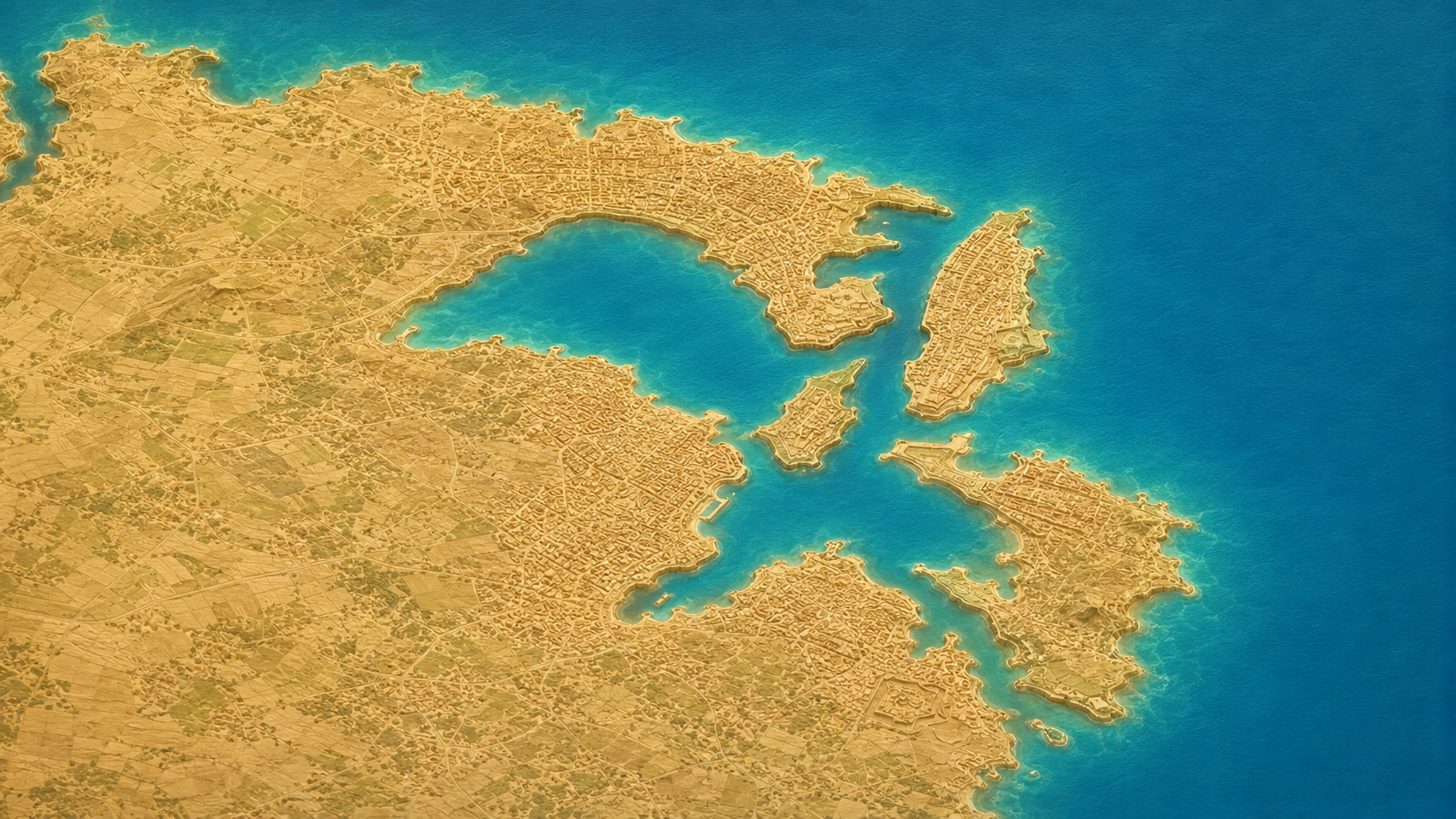 Aerial relief map of Sliema and Marsamxett Harbour, Malta