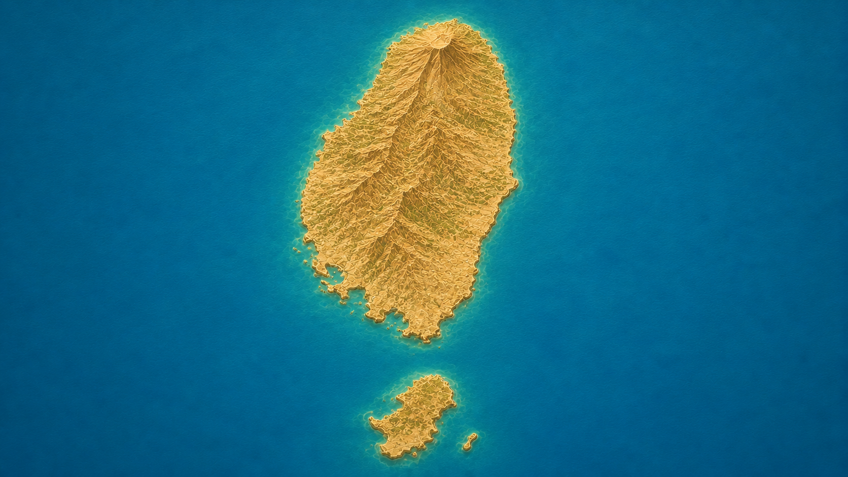 Aerial relief map of St. George District and Kingstown, Saint Vincent, Caribbean