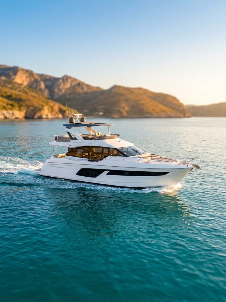 Motor yacht charter cruising across turquoise water